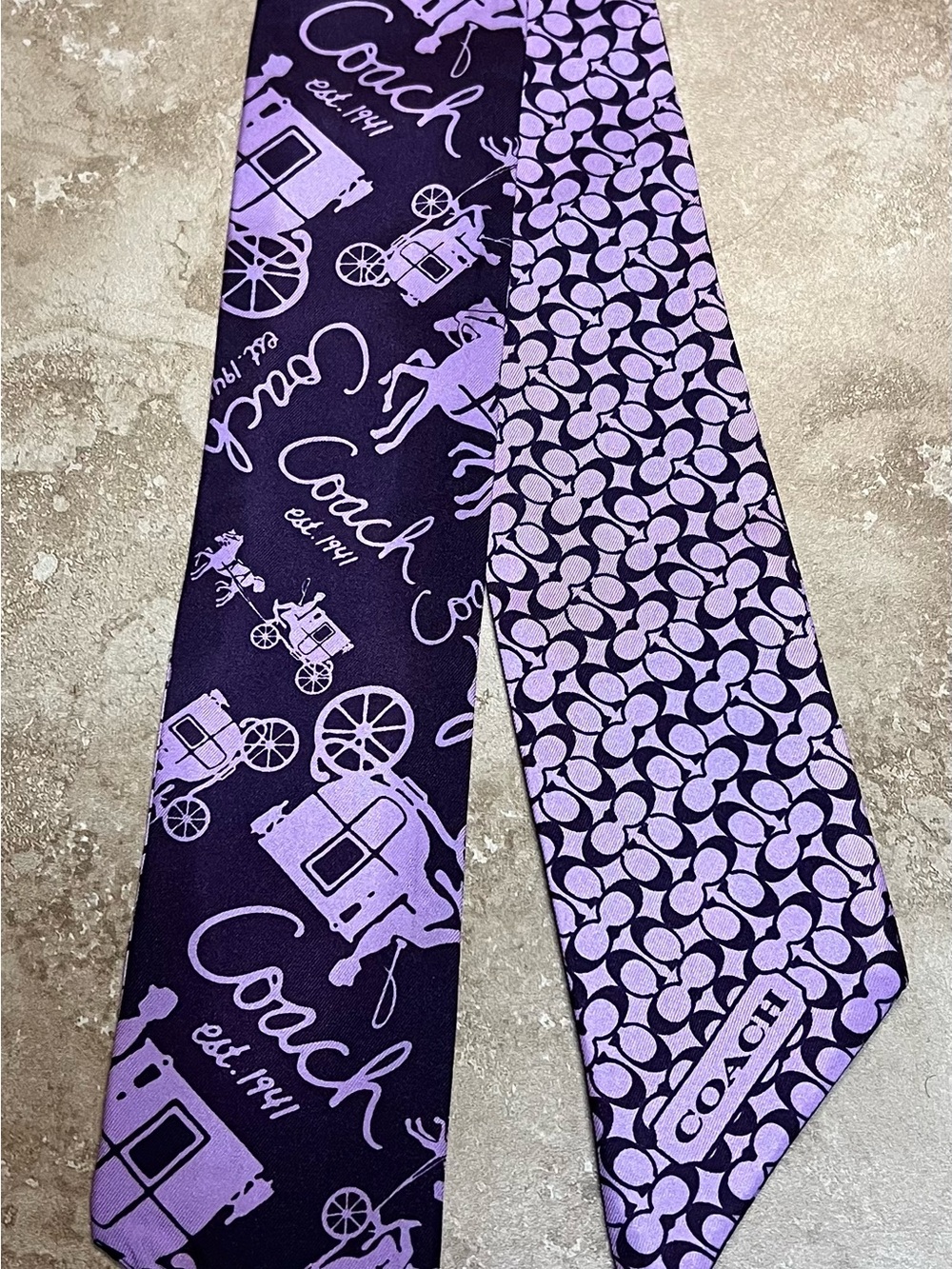 Coach Purple Signature Carriage & C Pattern Scarf Tie